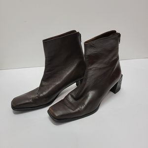 Stuart Weitzman Vintage Leather Square Toe Block Stacked Wood Heel Ankle…